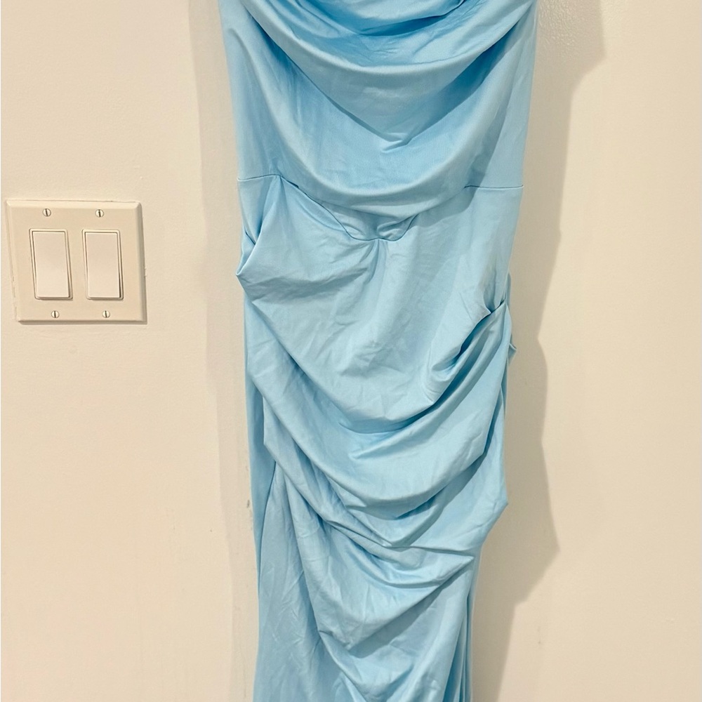 Elegant Light Blue Draped Dress